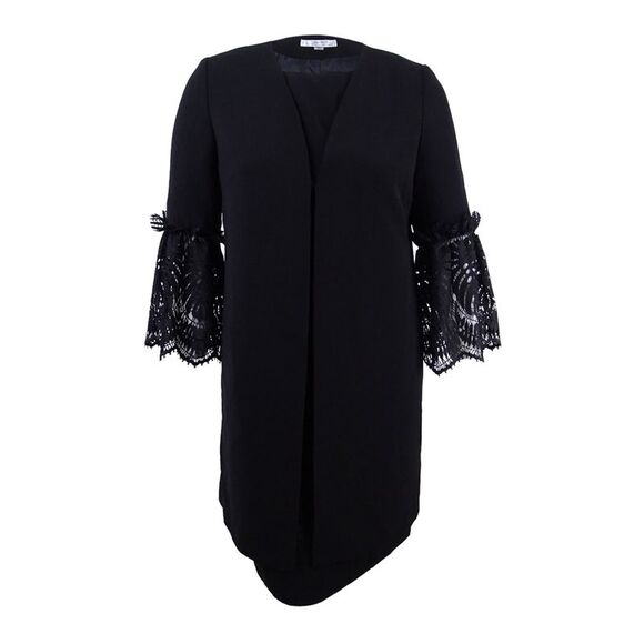 Tahari ASL Women's Lace-Sleeve Dress Suit - Black - Picture 1 of 3